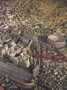 Rome, in the Age of Constantine, a detail of the reconstruction model by I. Gismondi in the Museum of Roman Civilization.