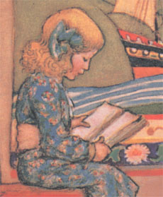 Girl Reading, detail from The Golden Staircase, by M. Dibdin Spooner