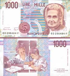 Maria Montessori, shown on Italian 1000 Lire note