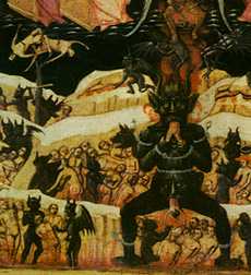 Damned souls in Hell, a detail from an early Christian painting.