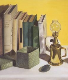 Lamp and Books (detail), by Linda Mann