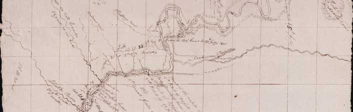 A detail of a map drawn during the Lewis and Clark expedition, c. 1800