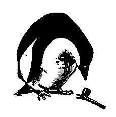 Captain Cook examines Mr. Popper's Pipe, illustration from 
  
Mr. Popper's Penguins.